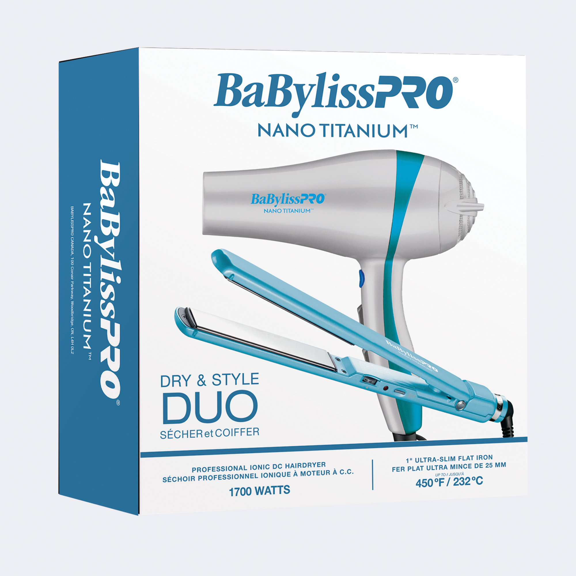 BaBylissPRO Nano Titanium Hairdryer and Flat Iron Duo ca dannyco